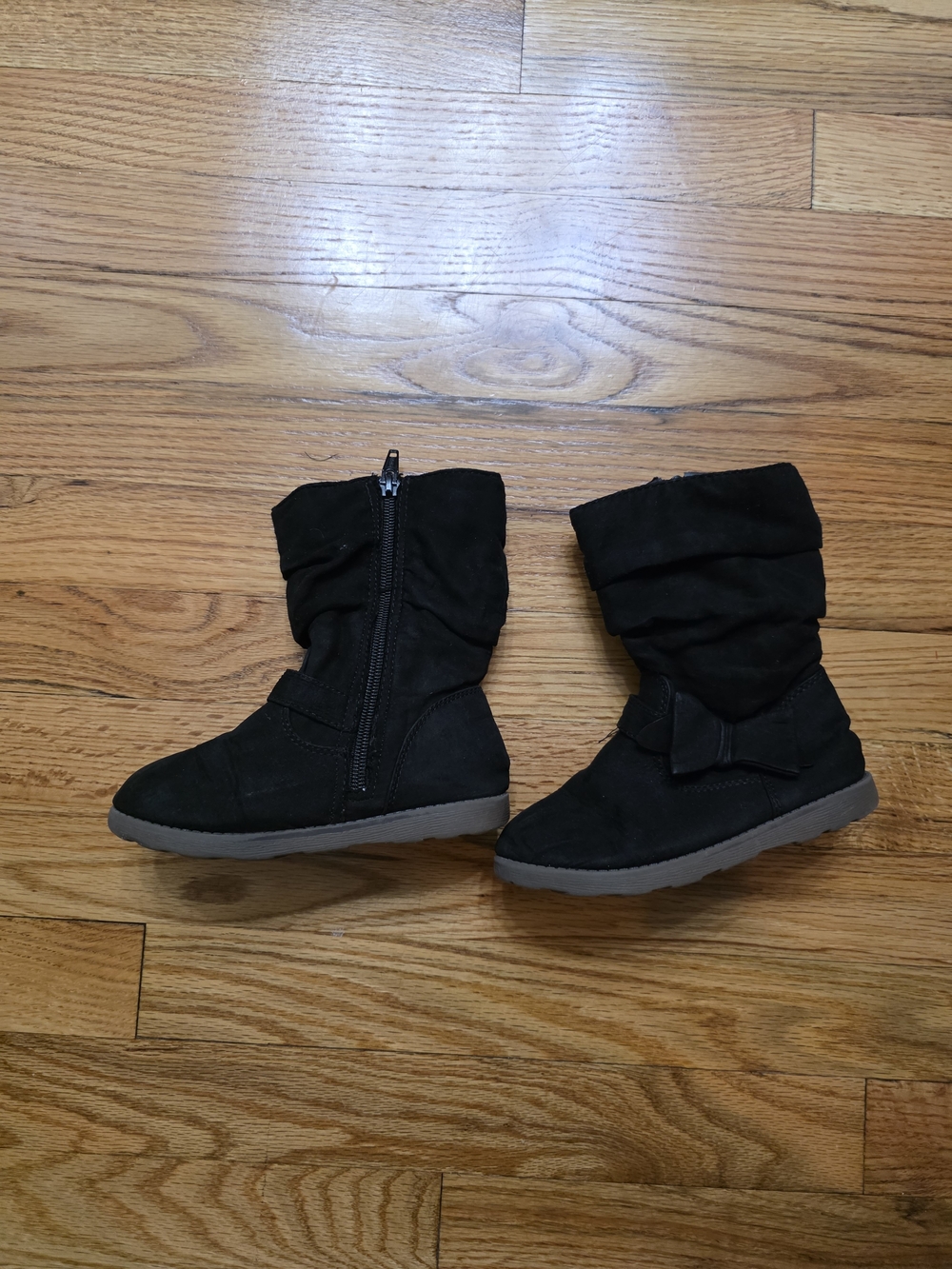 Cat & Jack Black Girls' Mid-Calf Faux Suede Boots with Bow